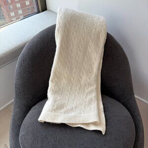 Off White Wool Blend Cable Knit Blanket